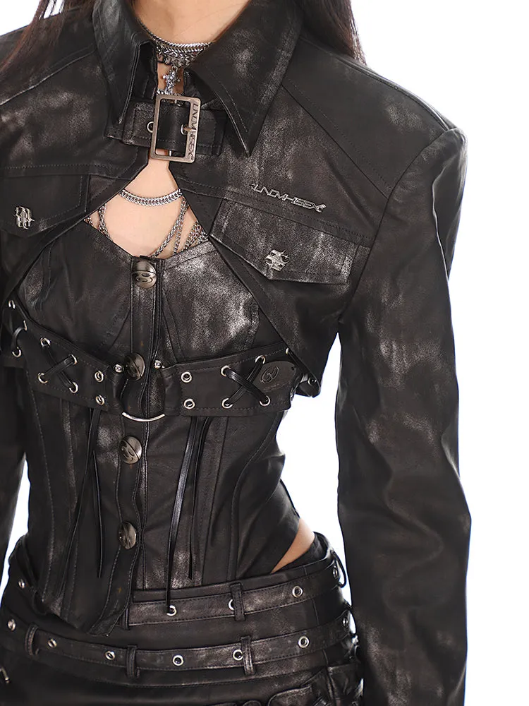 【24s Nov.】Polished Leather Metal Buckle Jacket   Vest   Skirt