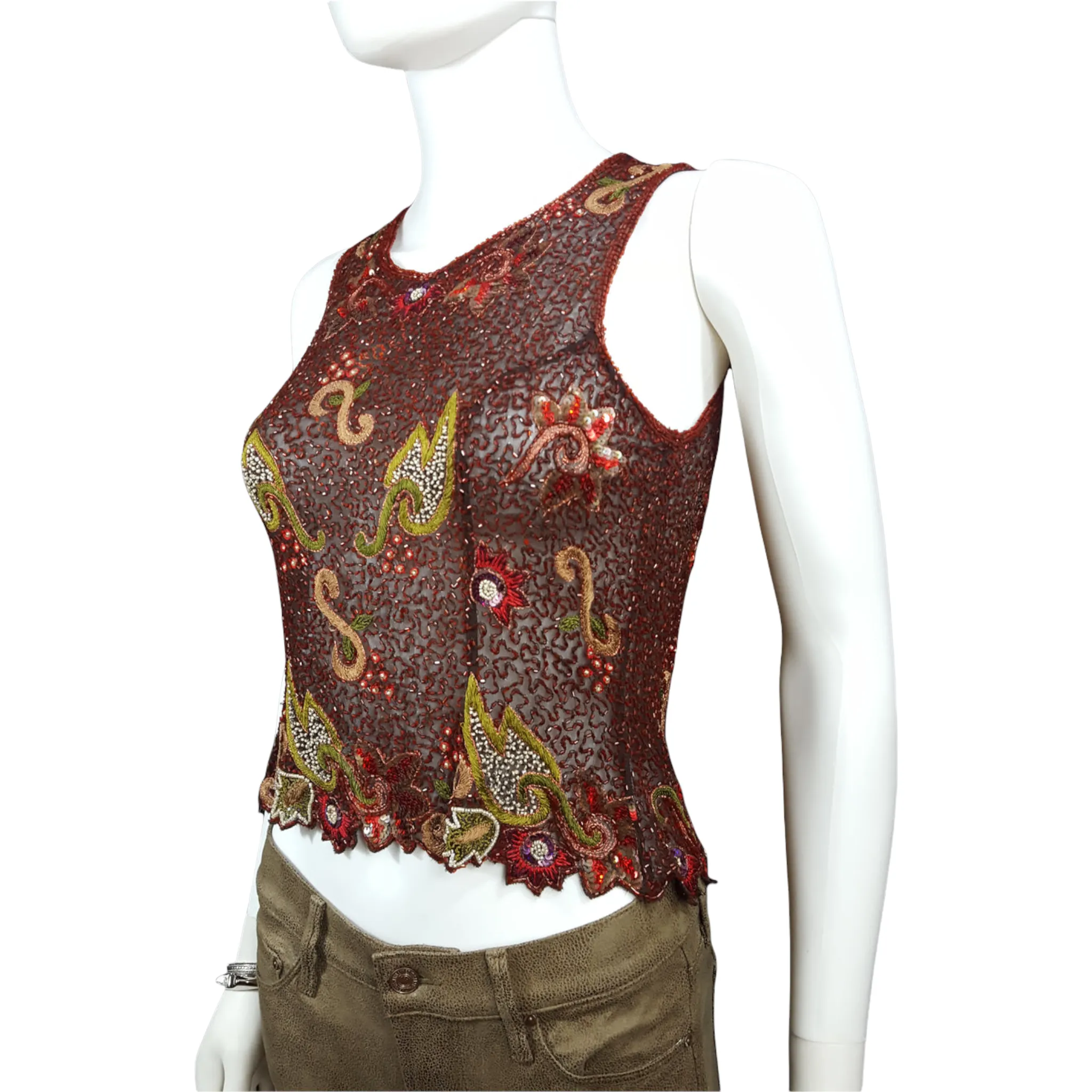 Beaded Silk Georgette Zip Bodice Blouse Vintage sz. M