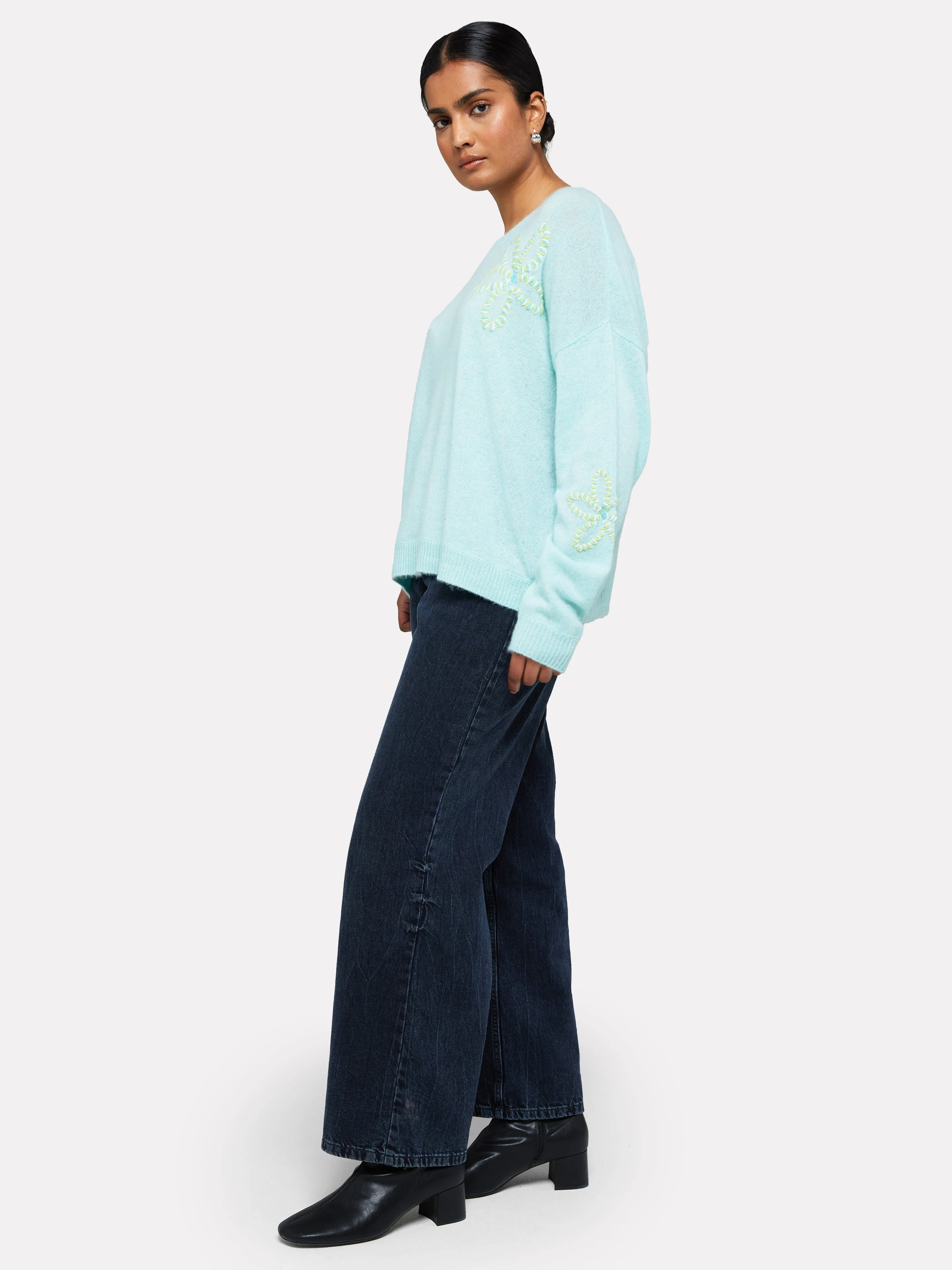 Brodie Cashmere Embroidered Flower Sweater
