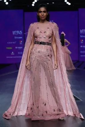 Cape Gown Light Pink Embroidered