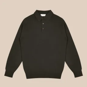 Cashmere polo shirt in dark olive