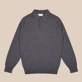 Cashmere polo shirt in grey mélange