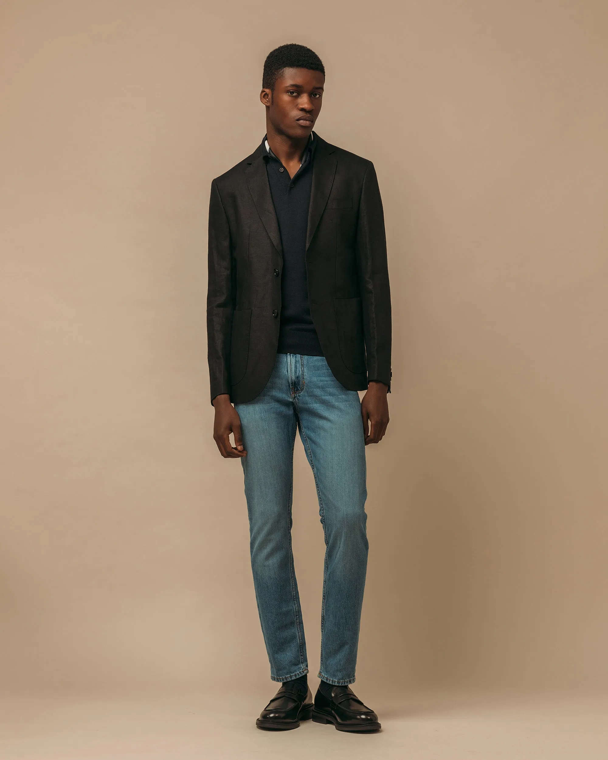 Cashmere silk tennis polo in navy