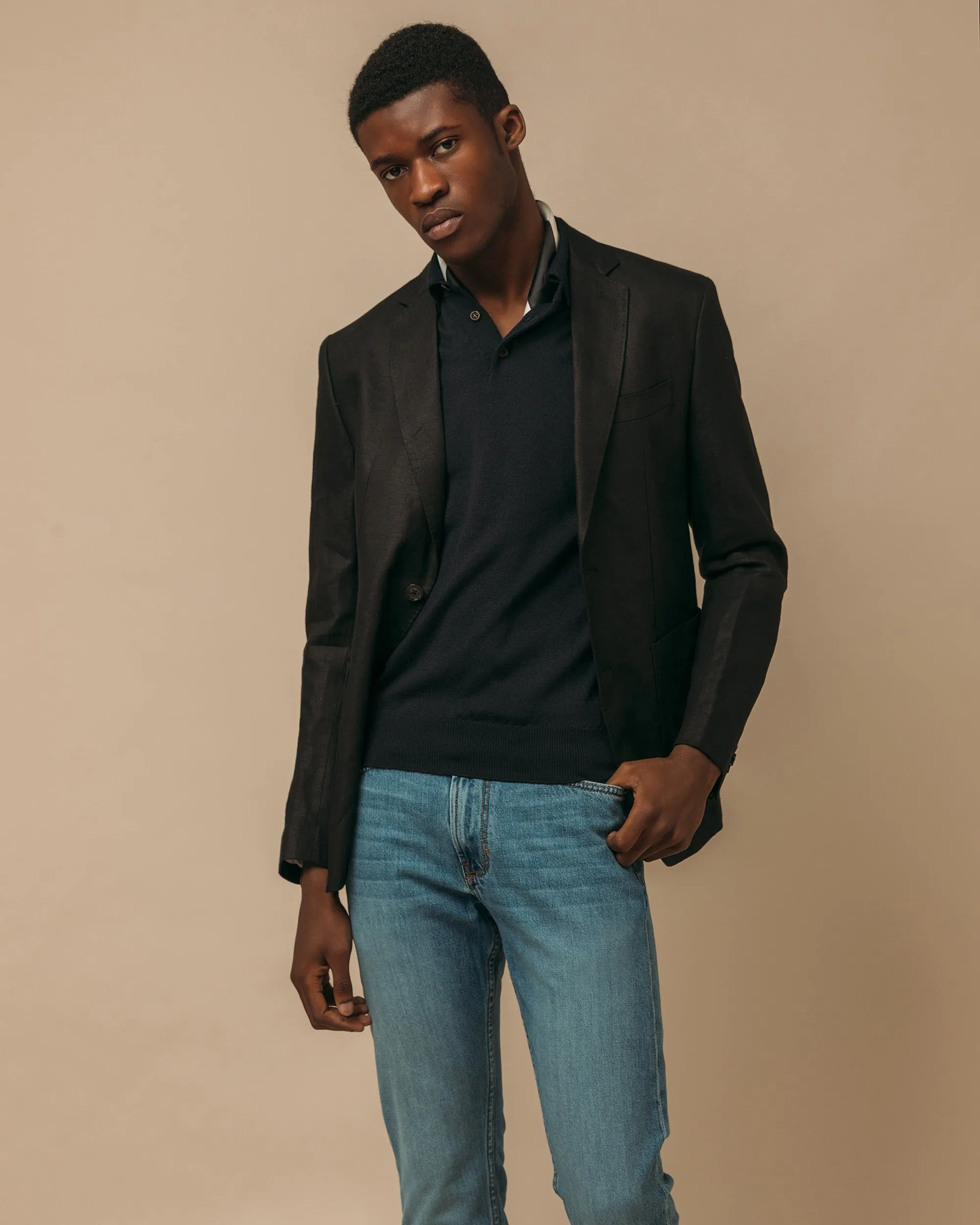 Cashmere silk tennis polo in navy