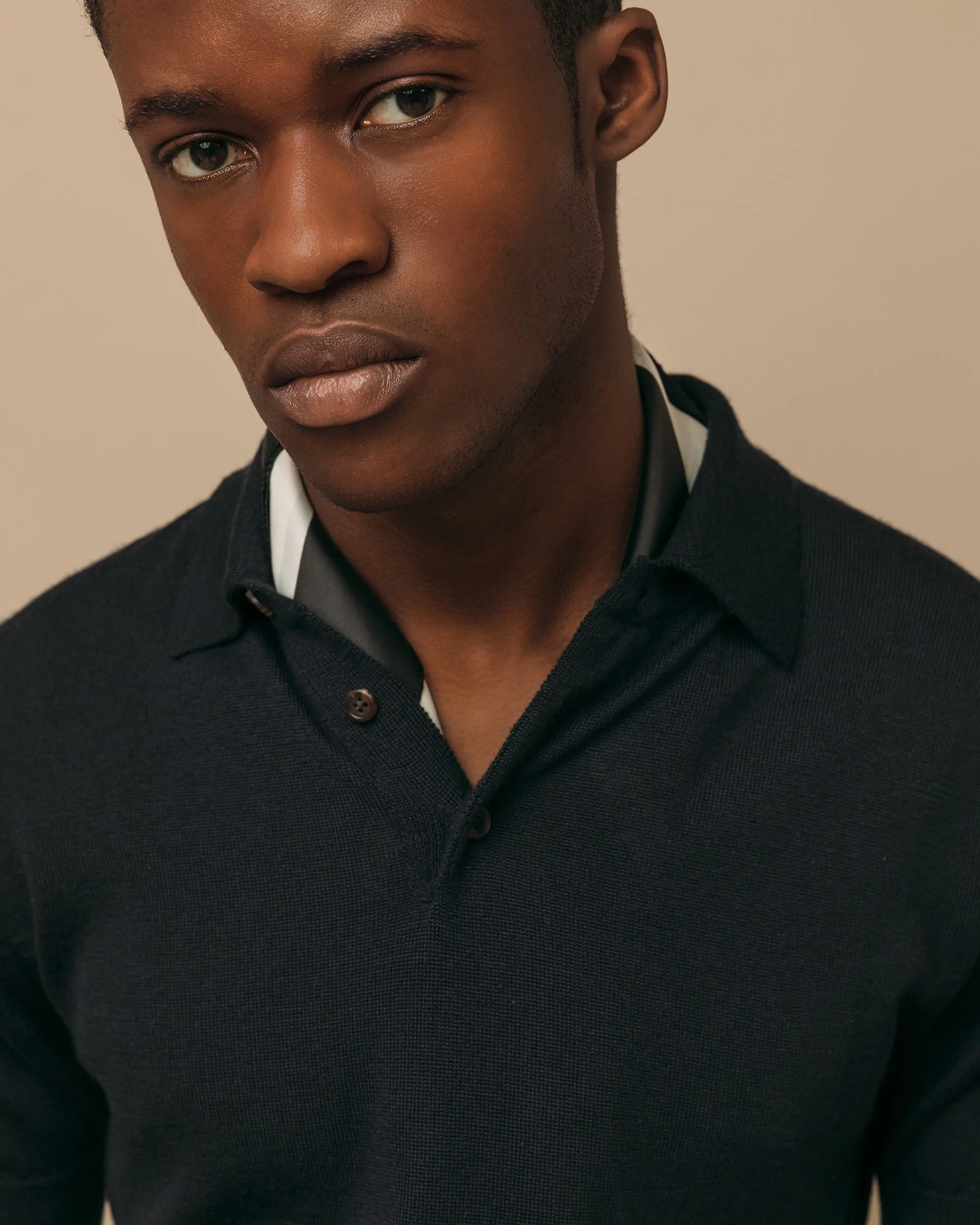 Cashmere silk tennis polo in navy