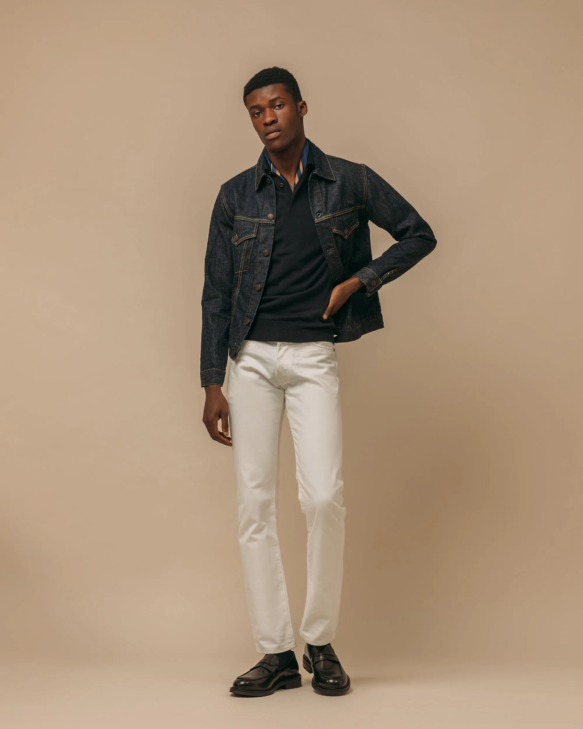 Cashmere silk tennis polo in navy