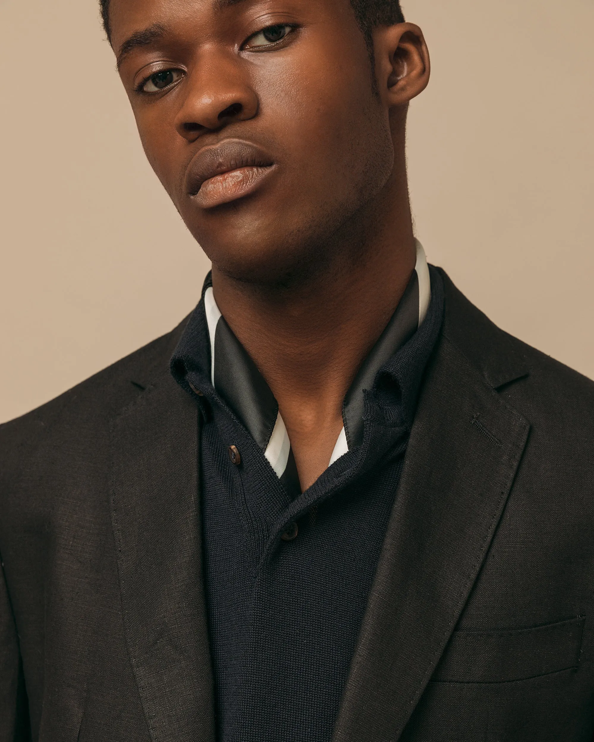 Cashmere silk tennis polo in navy