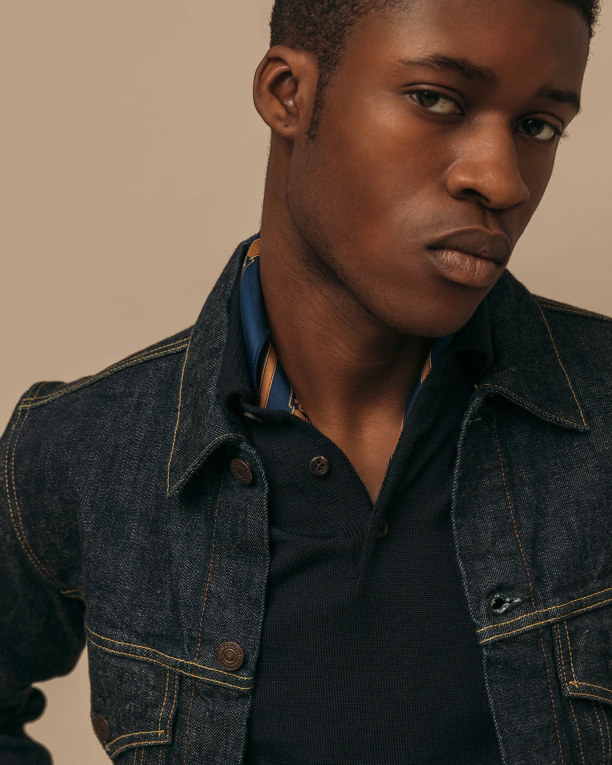 Cashmere silk tennis polo in navy