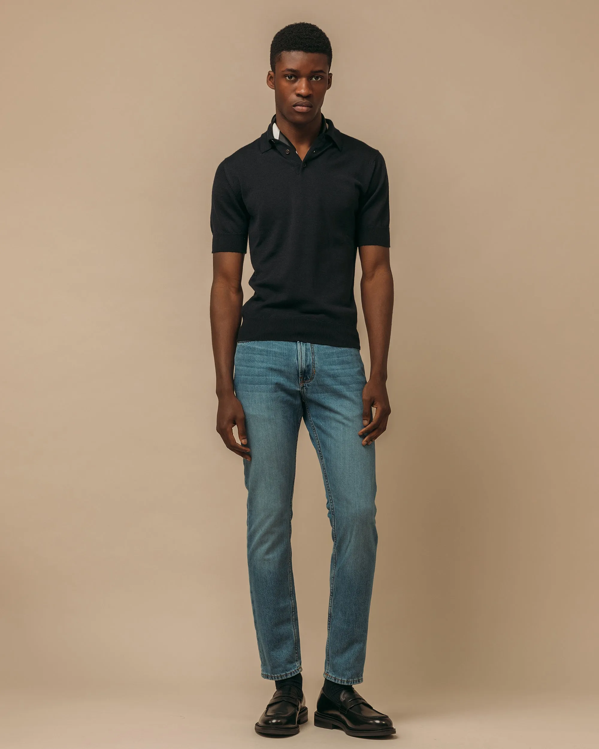Cashmere silk tennis polo in navy