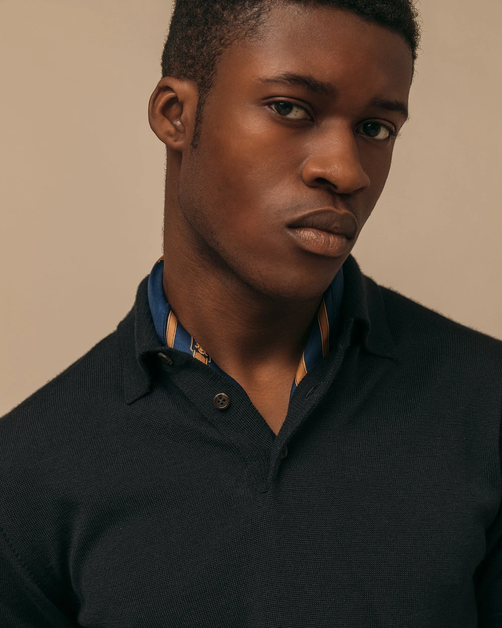 Cashmere silk tennis polo in navy