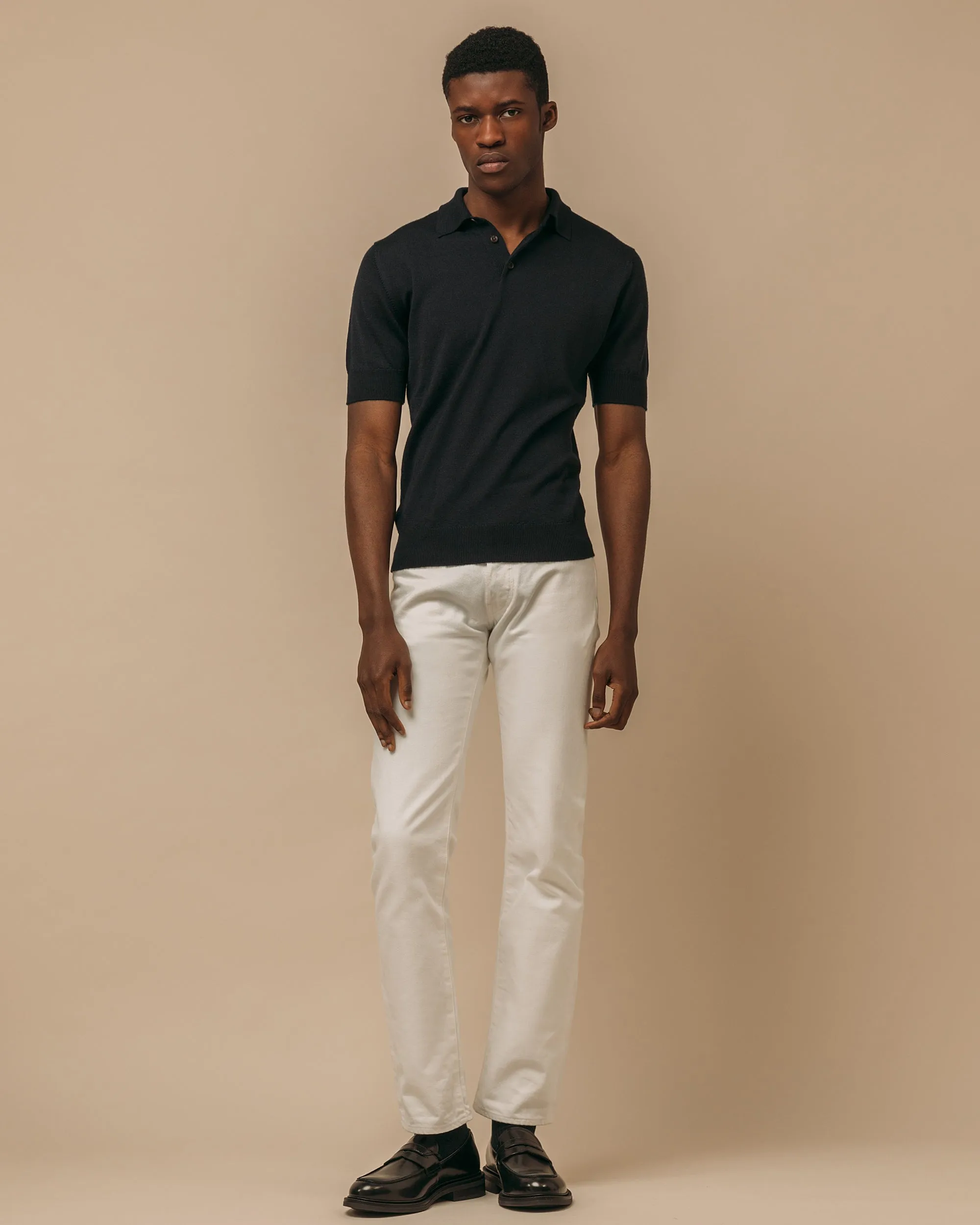 Cashmere silk tennis polo in navy