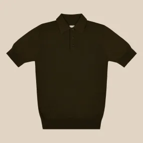 Cashmere silk tennis polo in olive