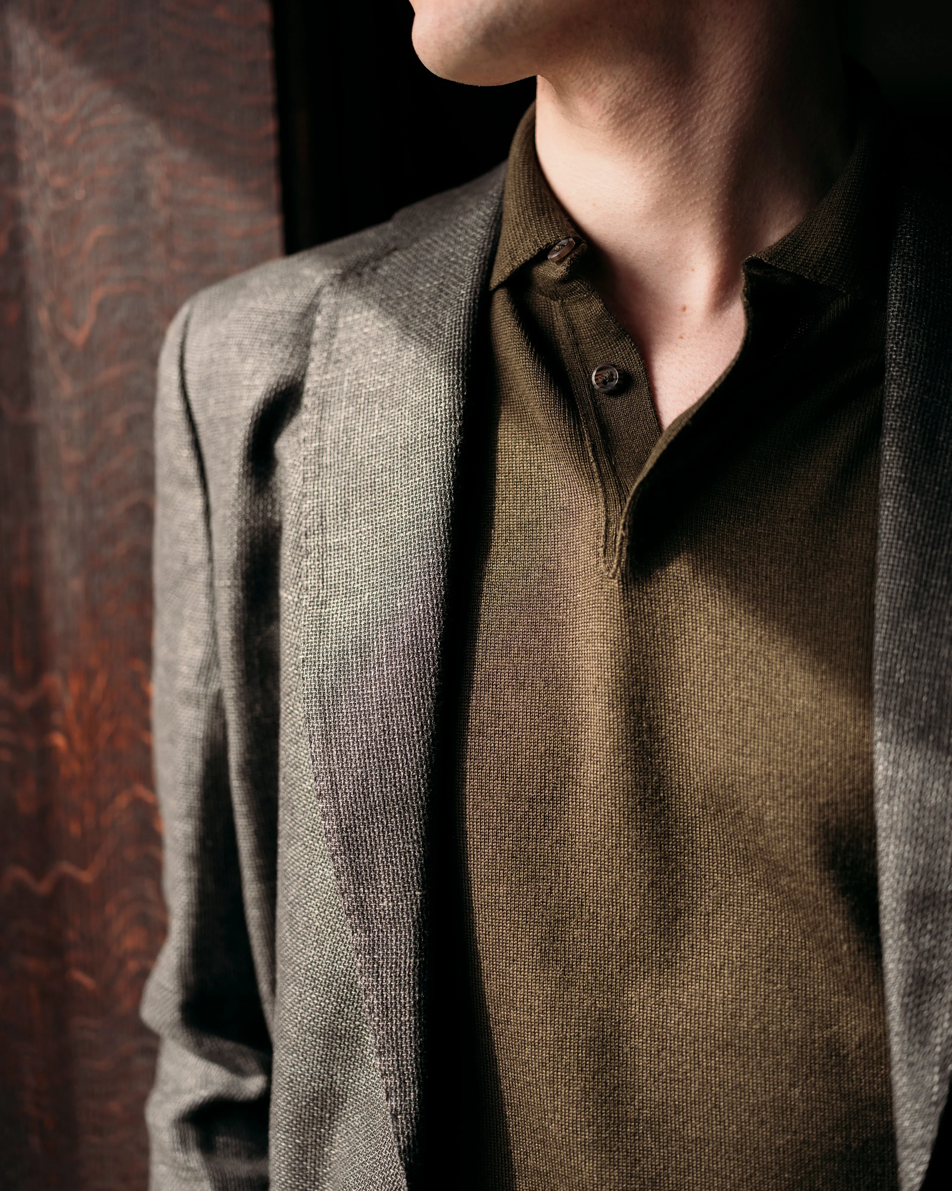 Cashmere silk tennis polo in olive