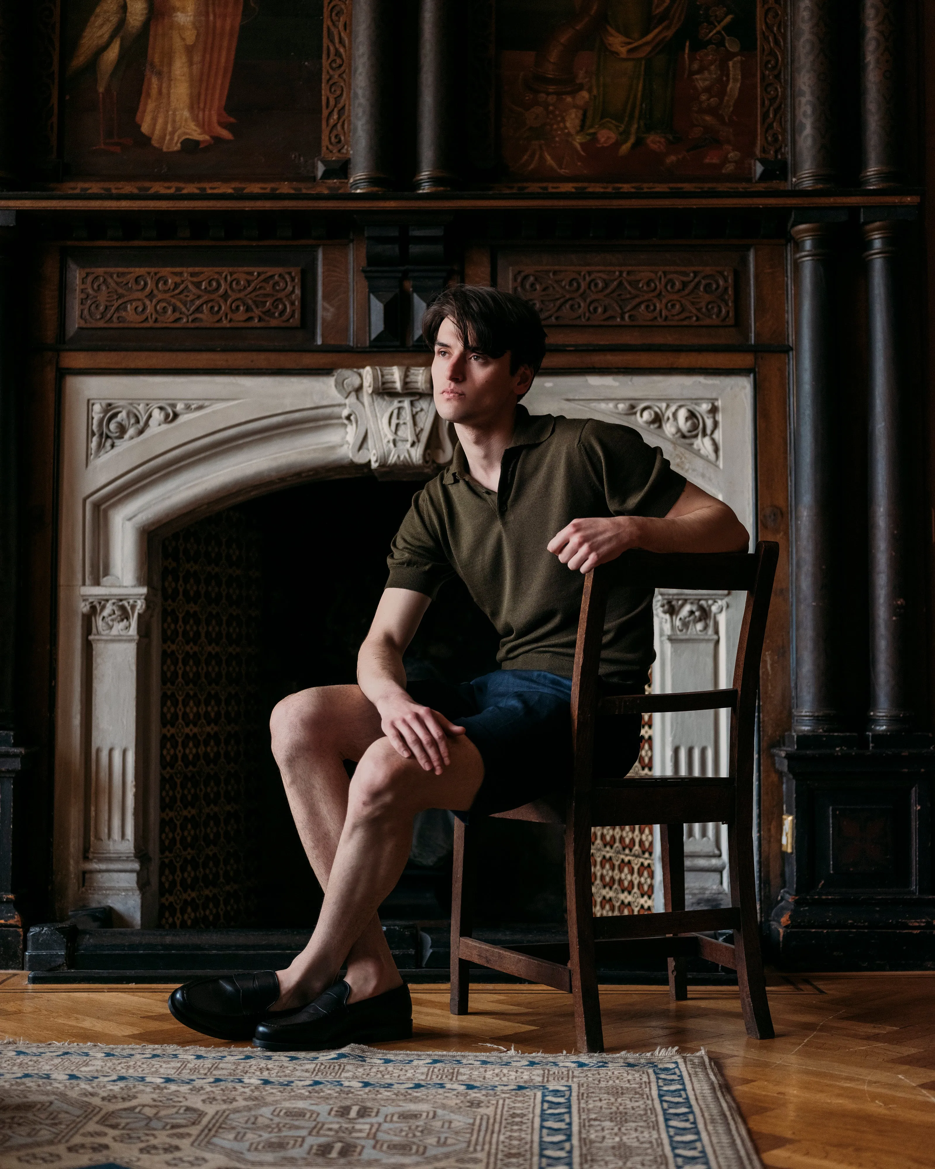 Cashmere silk tennis polo in olive
