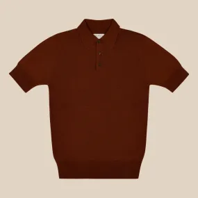 Cashmere silk tennis polo in terracotta