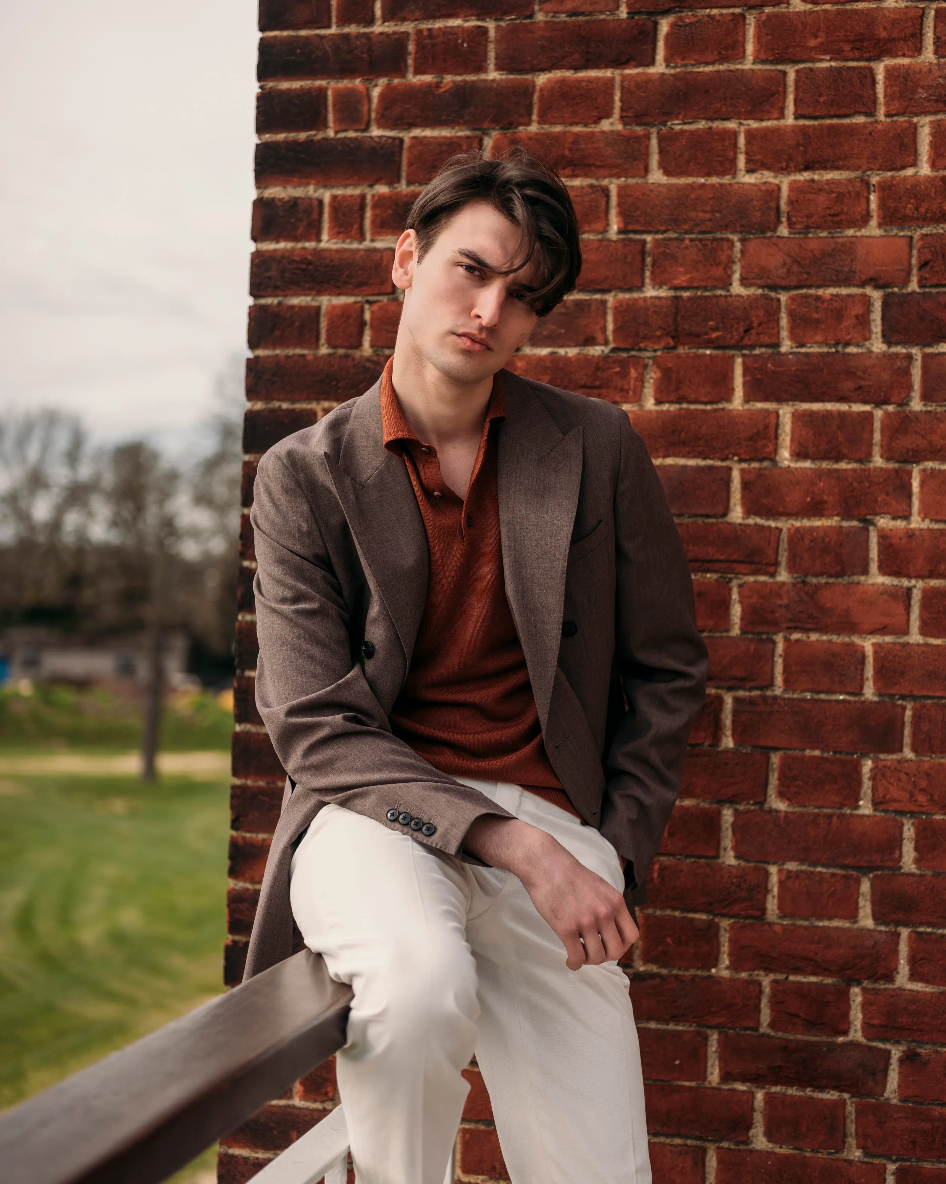 Cashmere silk tennis polo in terracotta