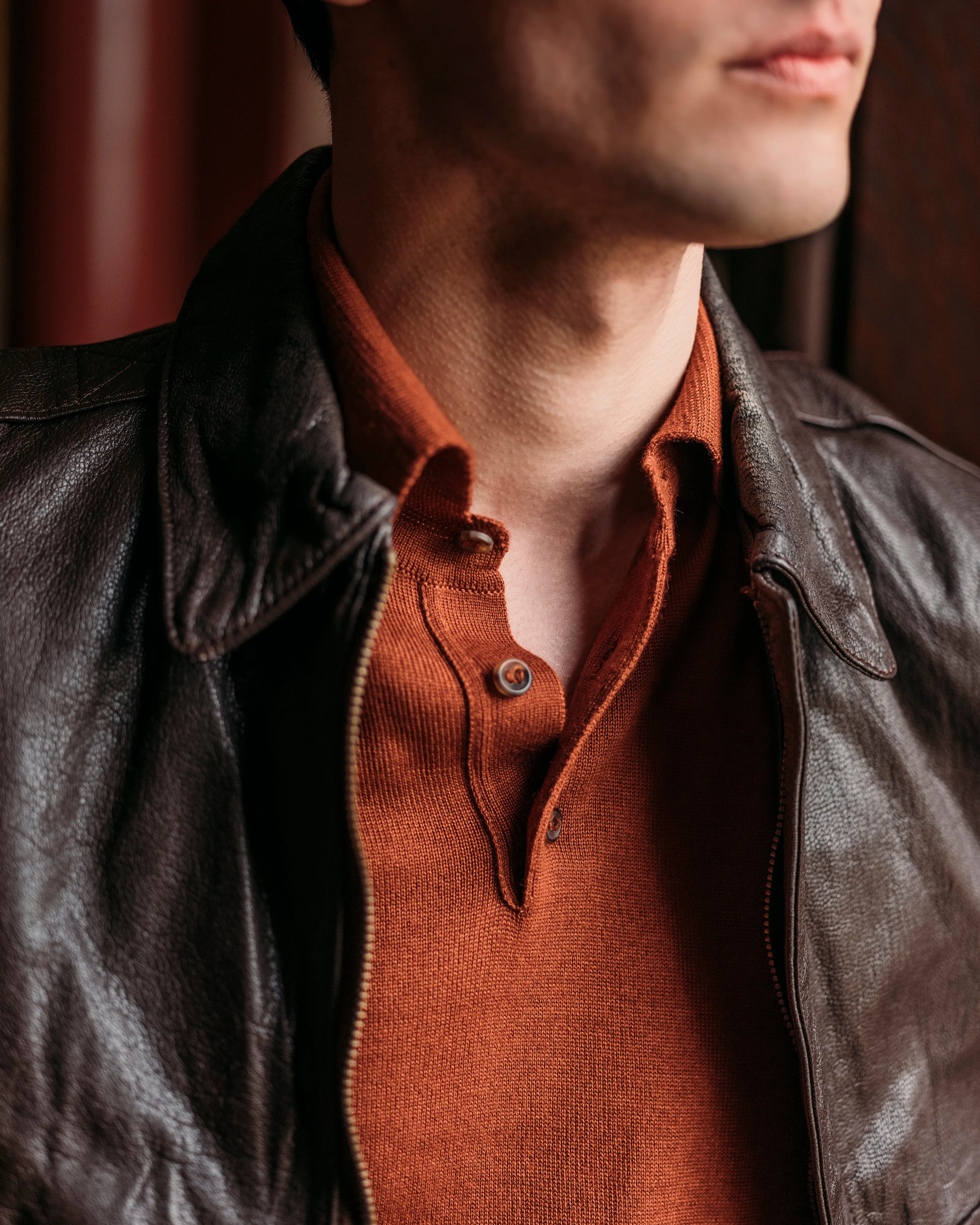 Cashmere silk tennis polo in terracotta