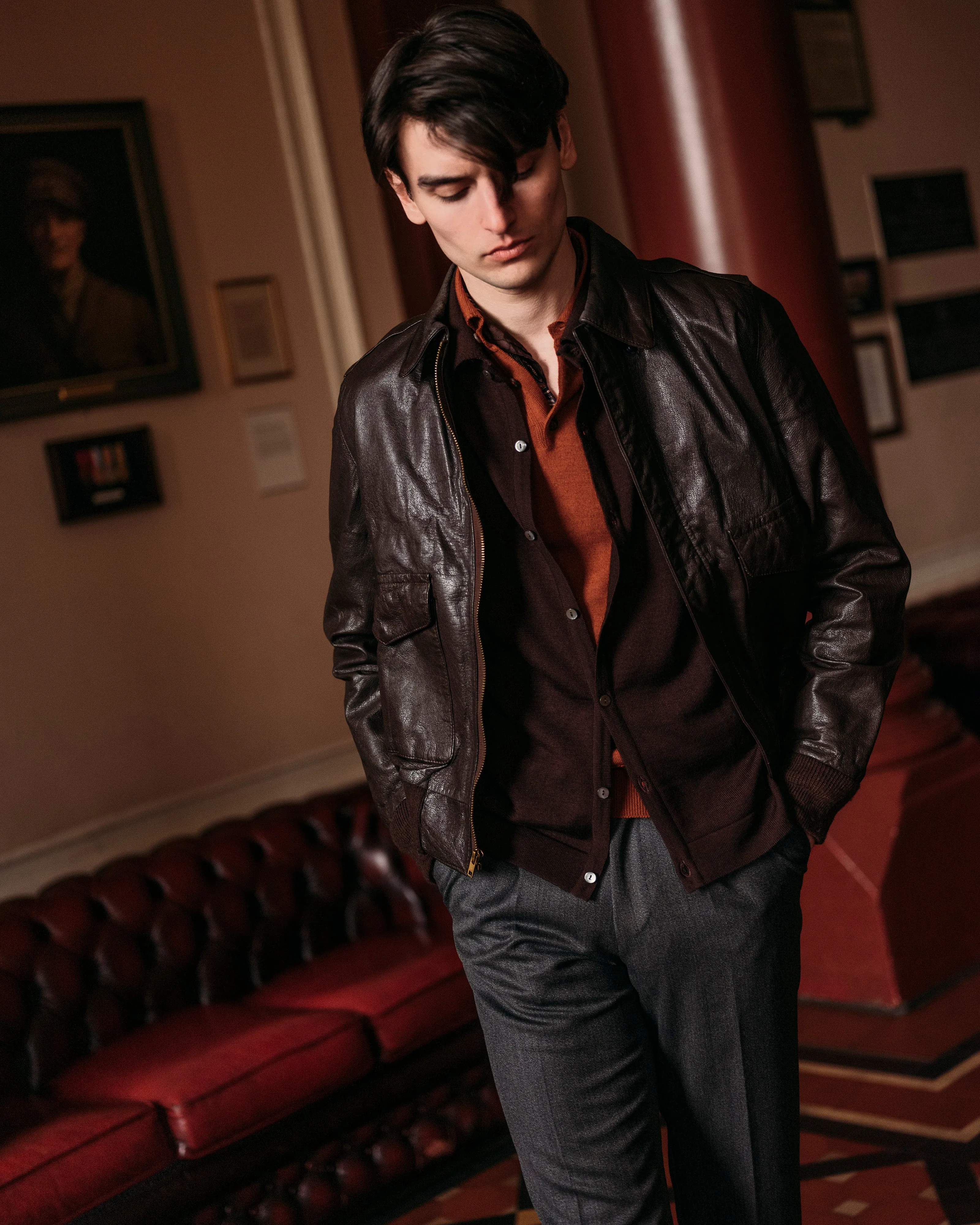 Cashmere silk tennis polo in terracotta