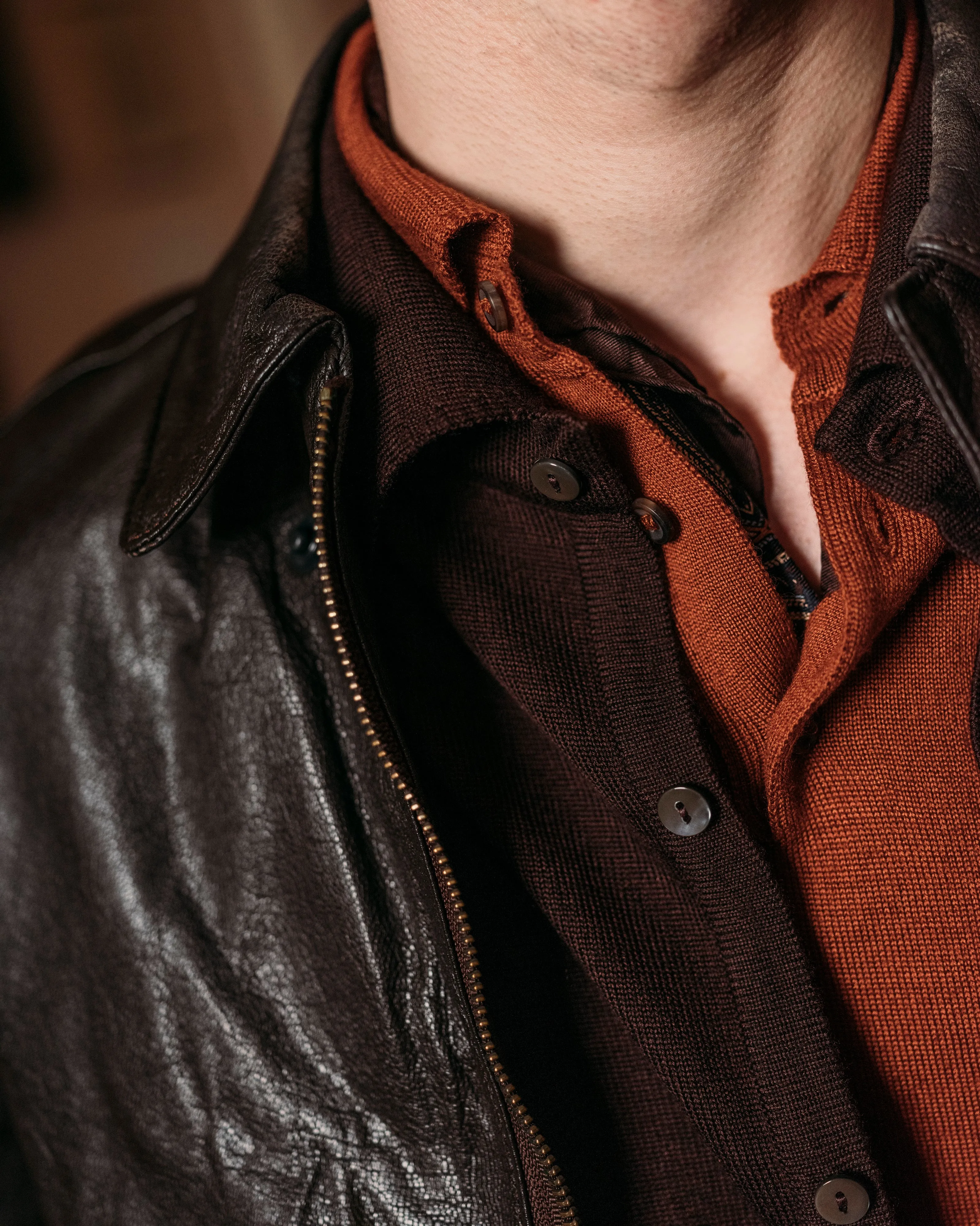 Cashmere silk tennis polo in terracotta