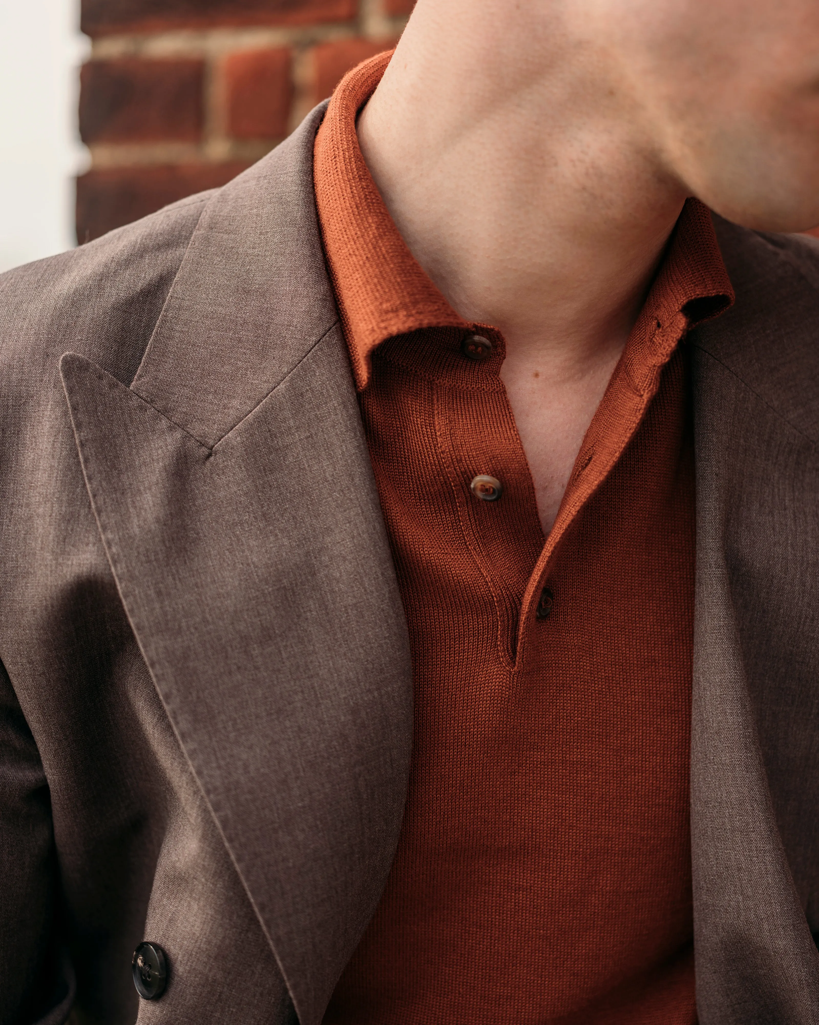 Cashmere silk tennis polo in terracotta