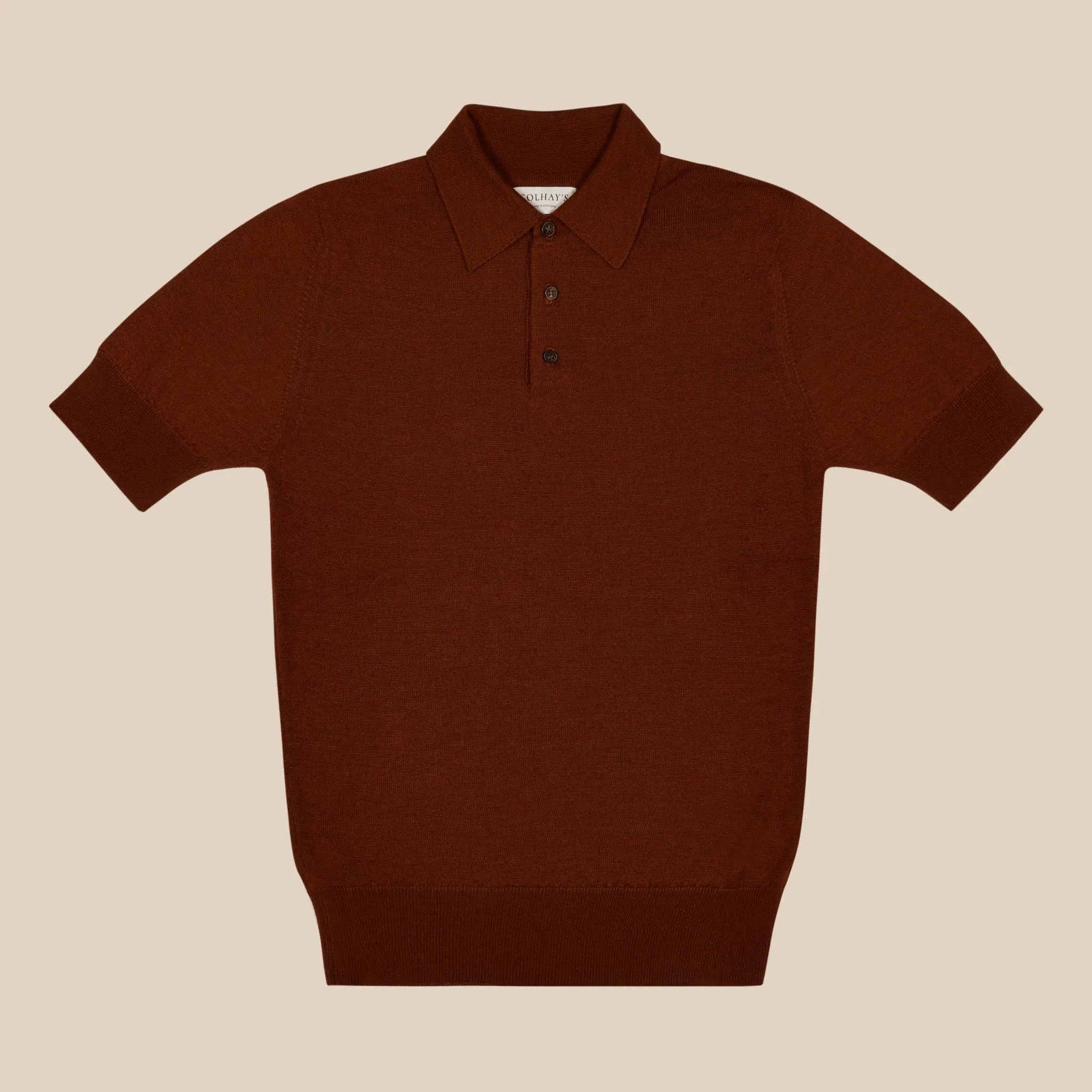 Cashmere silk tennis polo in terracotta