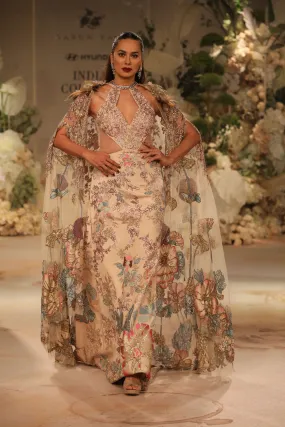 Champagne Ball Gown With Cape