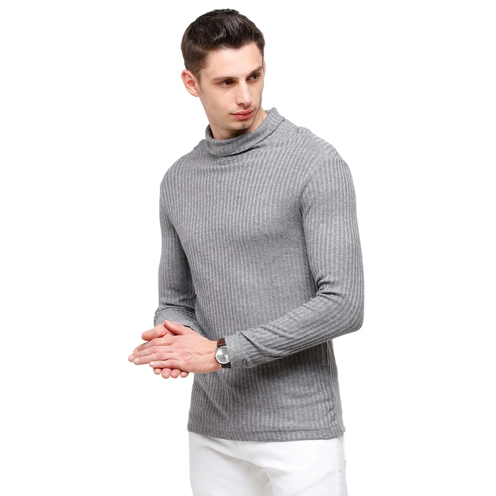 Classic Polo Men's Solid Grey Full Sleeve Slim Fit Henley T-Shirt ( VERNO - 272 A SF HN )