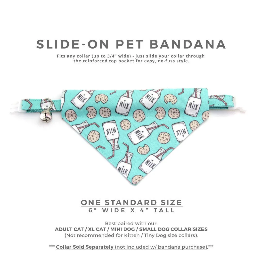 Cookie Pet Bandana - "Cookies and Milk - Mint" - Bandana for Cat Collar or Small Dog Collar / Slide-on Bandana / Over-the-Collar (One Size)