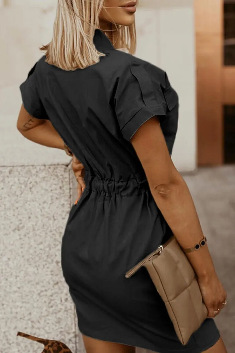 Dunnmall Fashion Casual Solid Split Joint V Neck Pencil Skirt Dresses