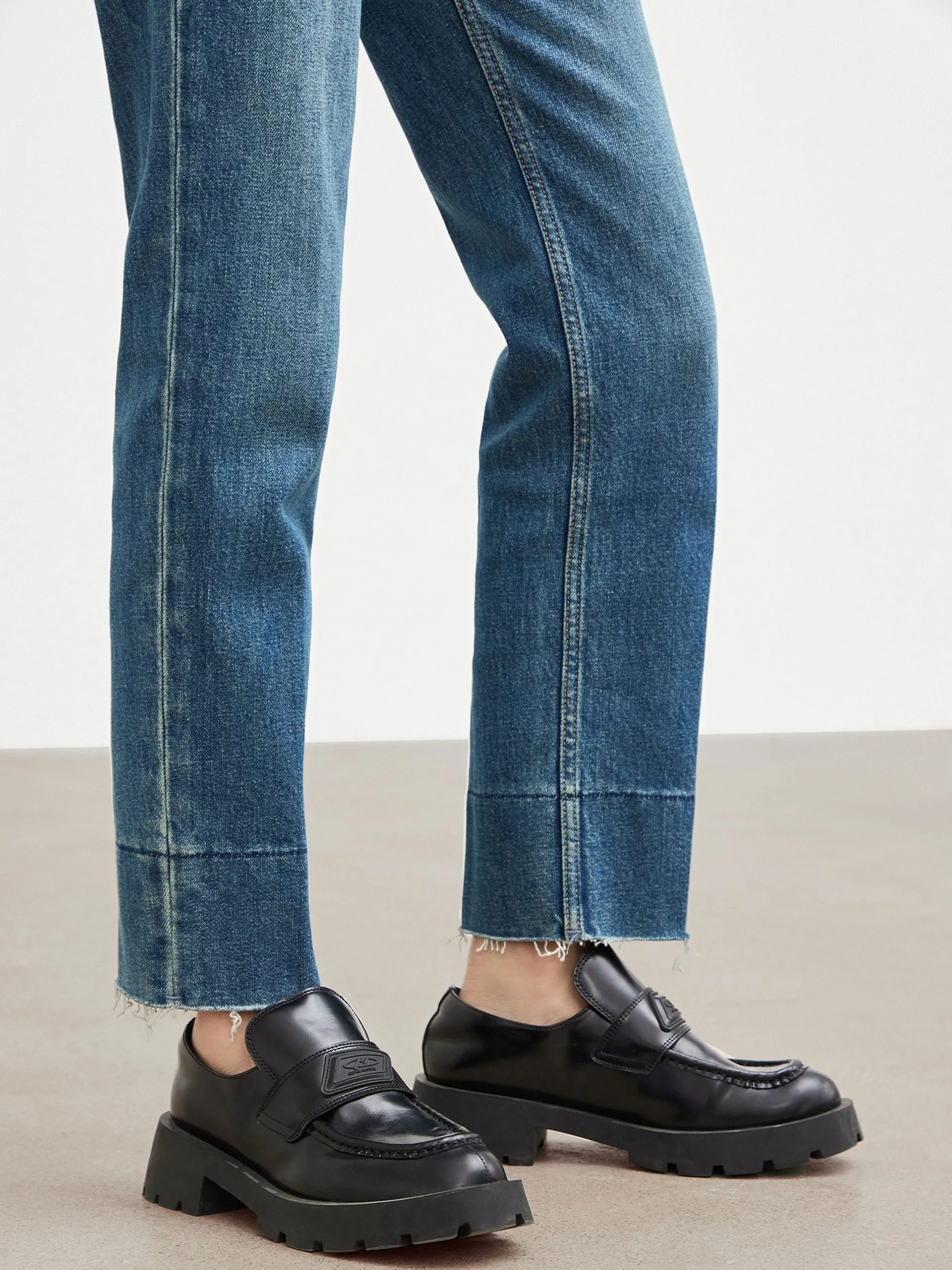 Frayed Straight Cotton Jeans