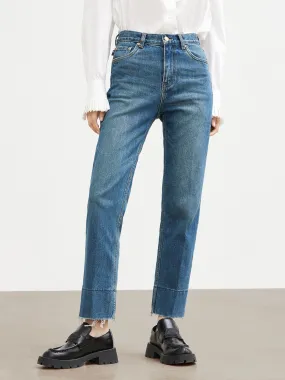 Frayed Straight Cotton Jeans
