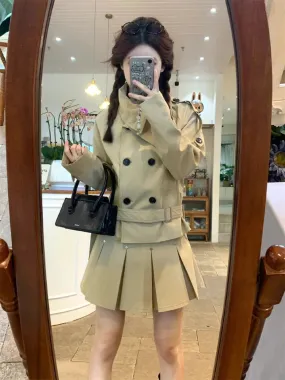 Girlary Autumn New Korean Fashion Skirt Suit Women Casual Long Sleeve Warm Coat   Ruffle Mini Skirt 2024 Office Lady Solid 2 Piece Set