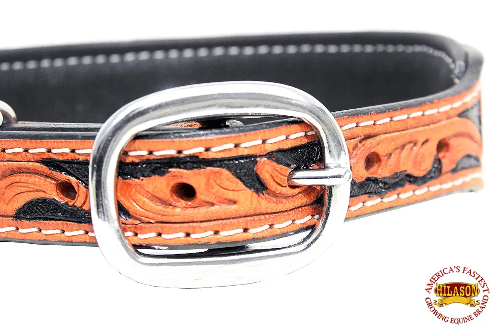 HILASON Western Heavy Duty Genuine Leather Dog Collar Tan With Black Inlay Small