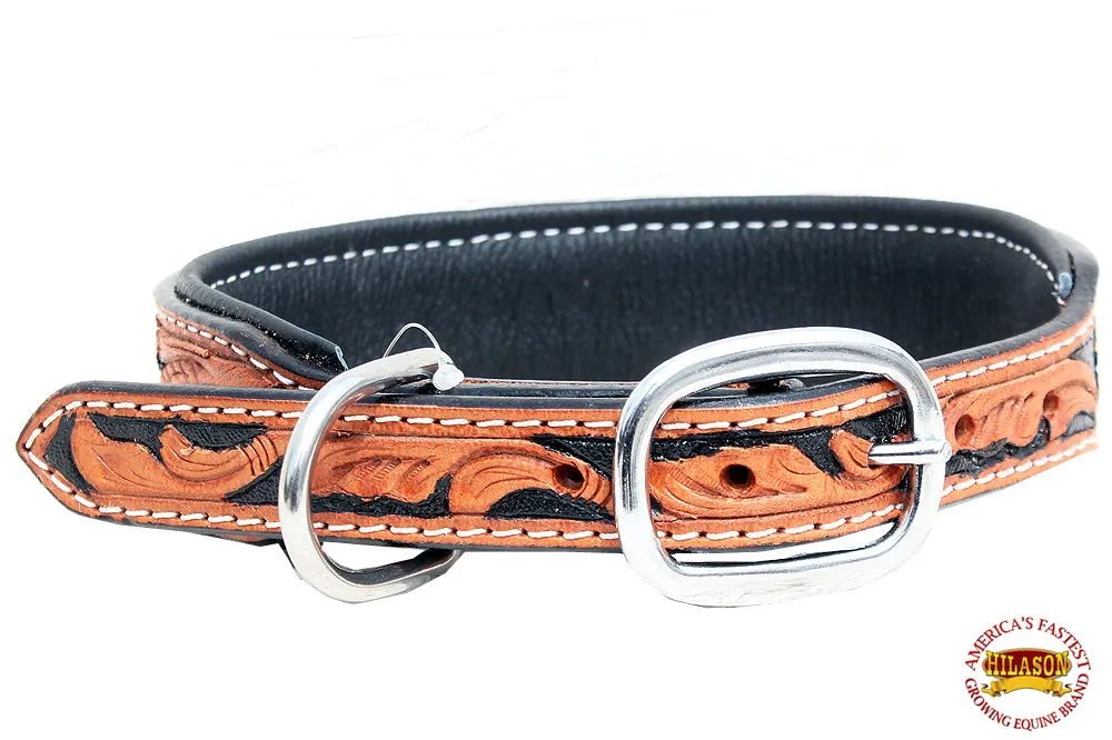 HILASON Western Heavy Duty Genuine Leather Dog Collar Tan With Black Inlay Small