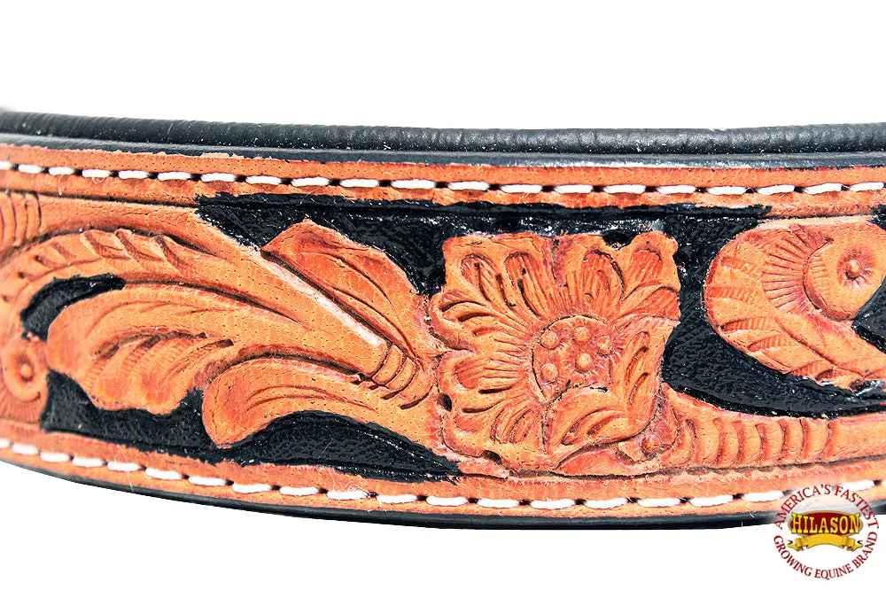 HILASON Western Heavy Duty Genuine Leather Dog Collar Tan With Black Inlay Small