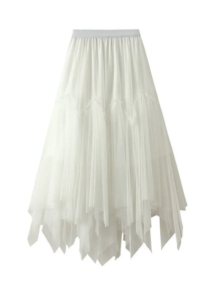 Irregular Pleated Gauze Skirt