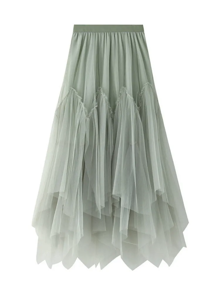 Irregular Pleated Gauze Skirt