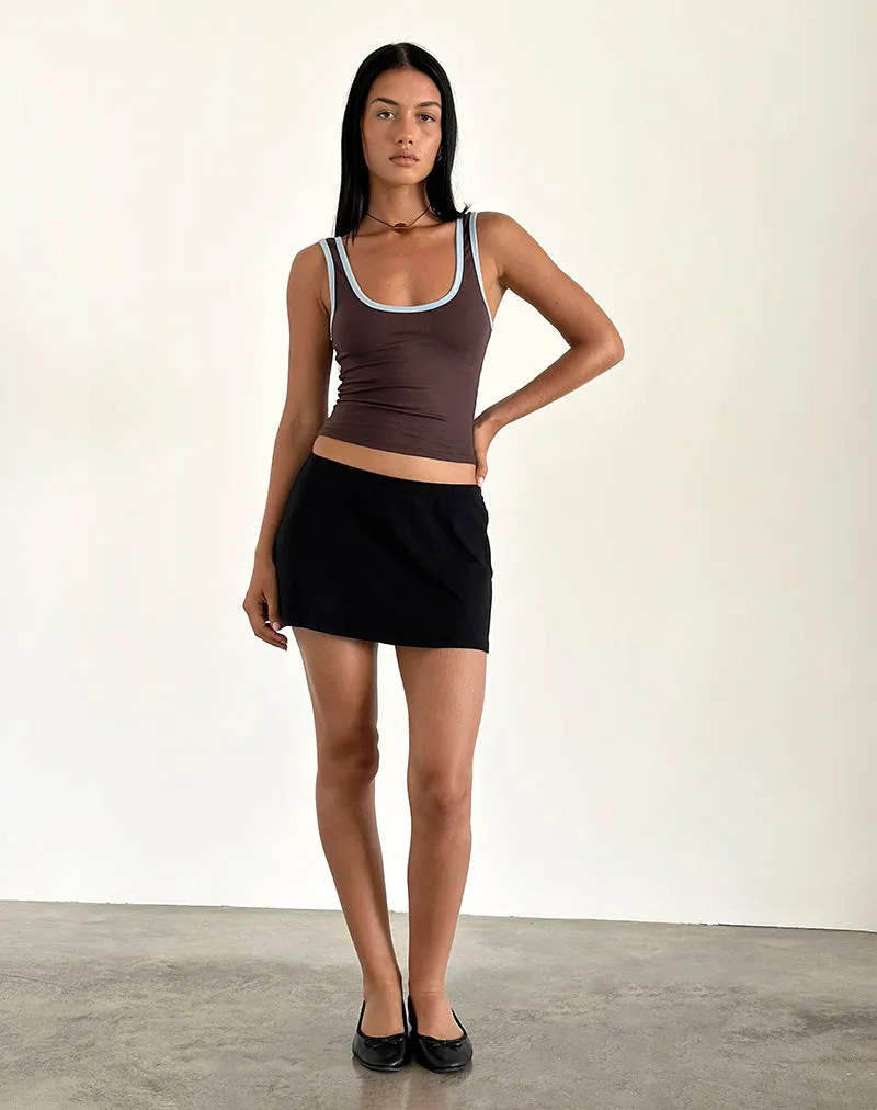 Jastiya Top in Brown with Nantucket Blue Binding