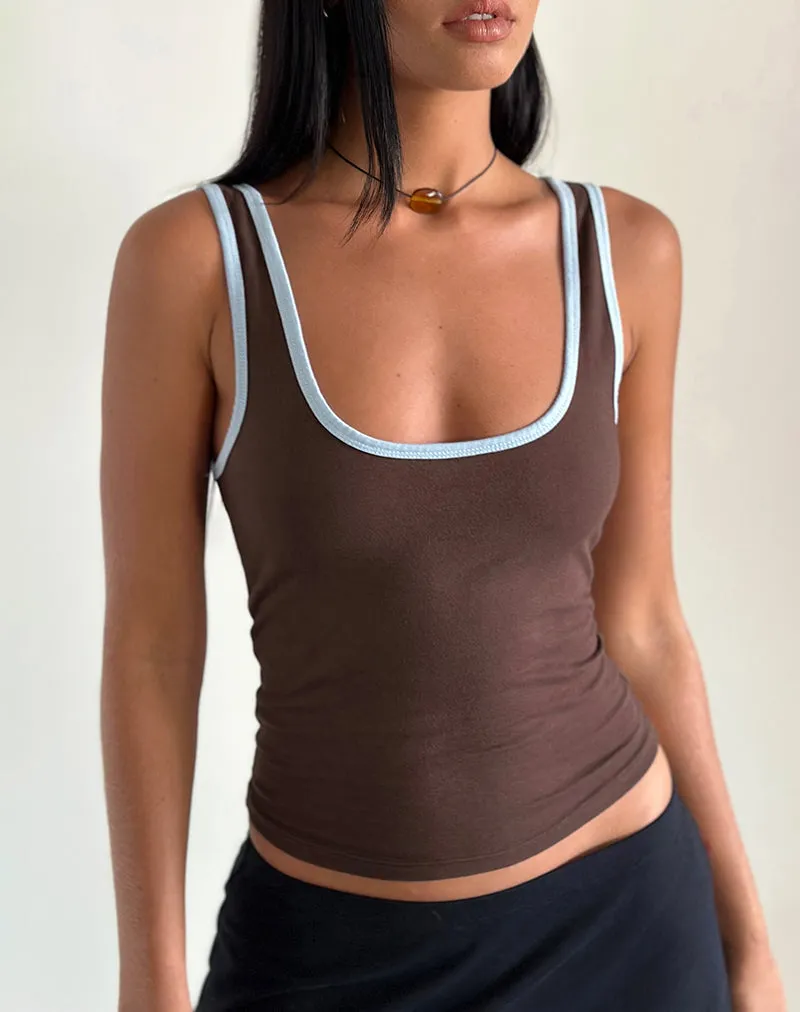 Jastiya Top in Brown with Nantucket Blue Binding