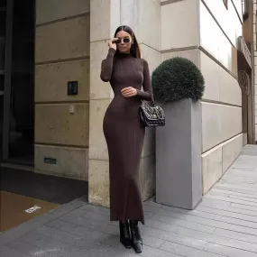 Knitted Turtleneck Tight European, American And French Style Elegant Bottoming Striped Dress Sweater