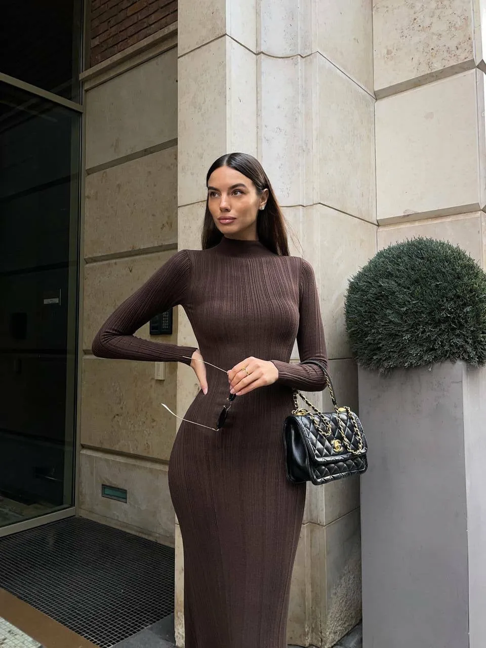 Knitted Turtleneck Tight European, American And French Style Elegant Bottoming Striped Dress Sweater