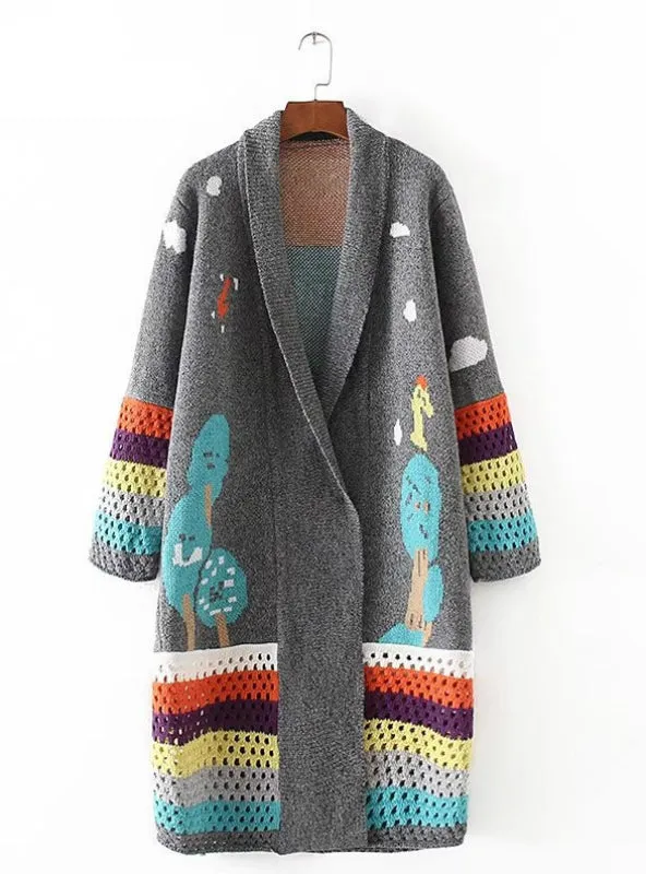 Long Cardigans Knitted Coat Women Cute Long Poncho