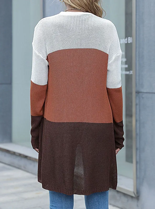 Long Sleeve Color Matching Knitted Cardigan Sweater Coat