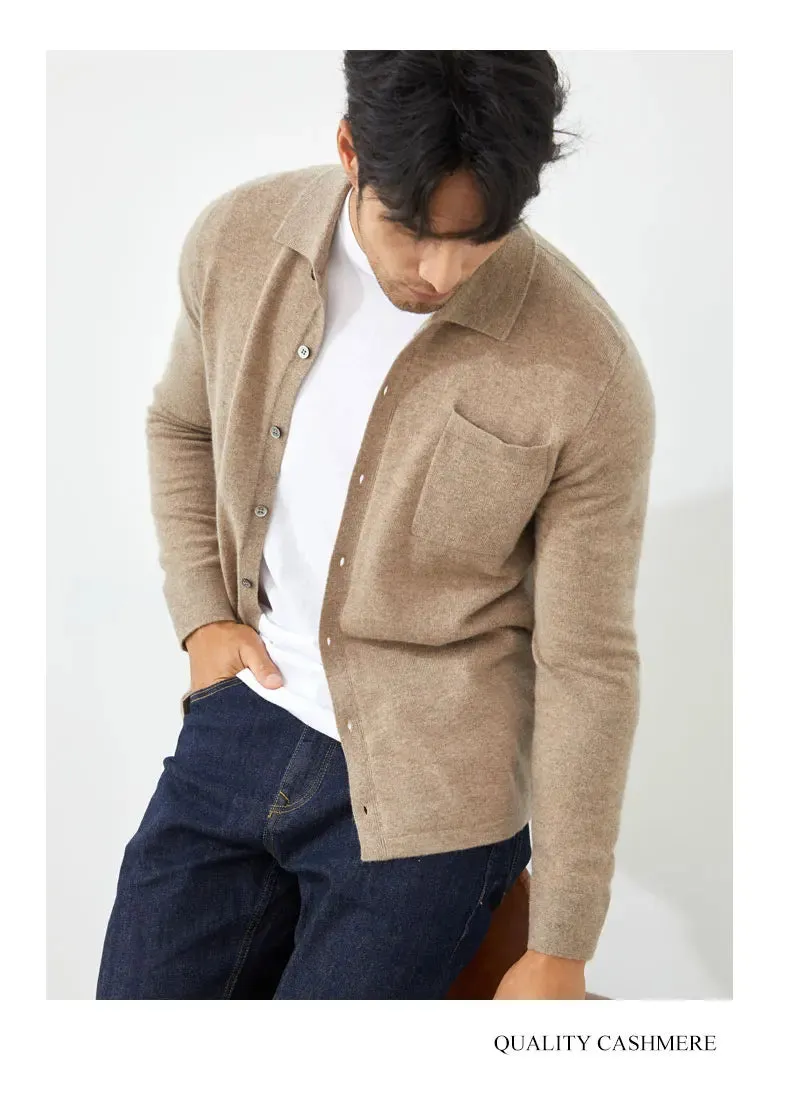 Men Cashmere Sweater Knitted Cardigan long sleeve polo shirt