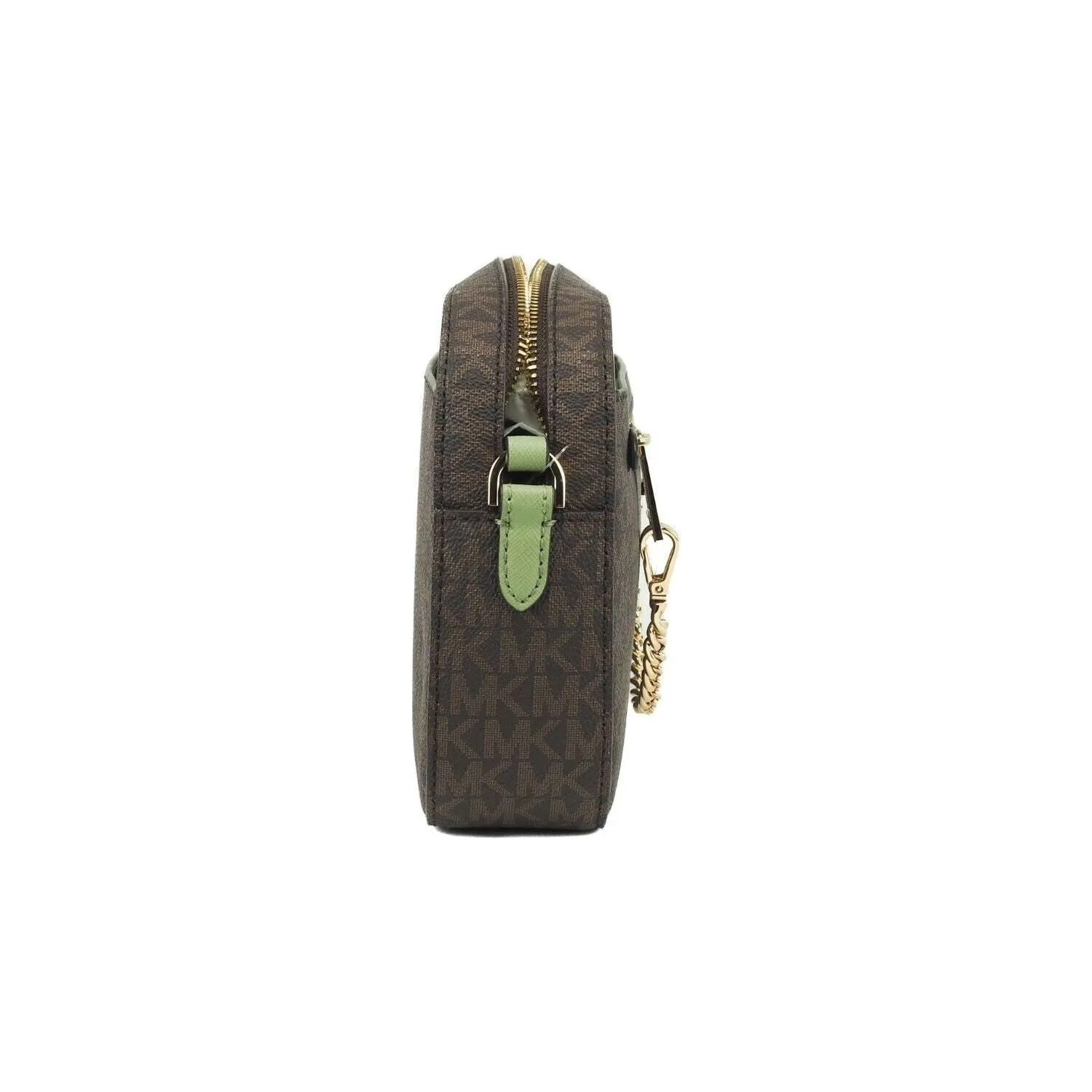 Michael Kors Jet Set Large EW Brown Sage PVC Leather Zip Chain Crossbody Handbag