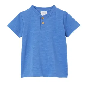 Milky Blue Henley - Mid Blue Marle