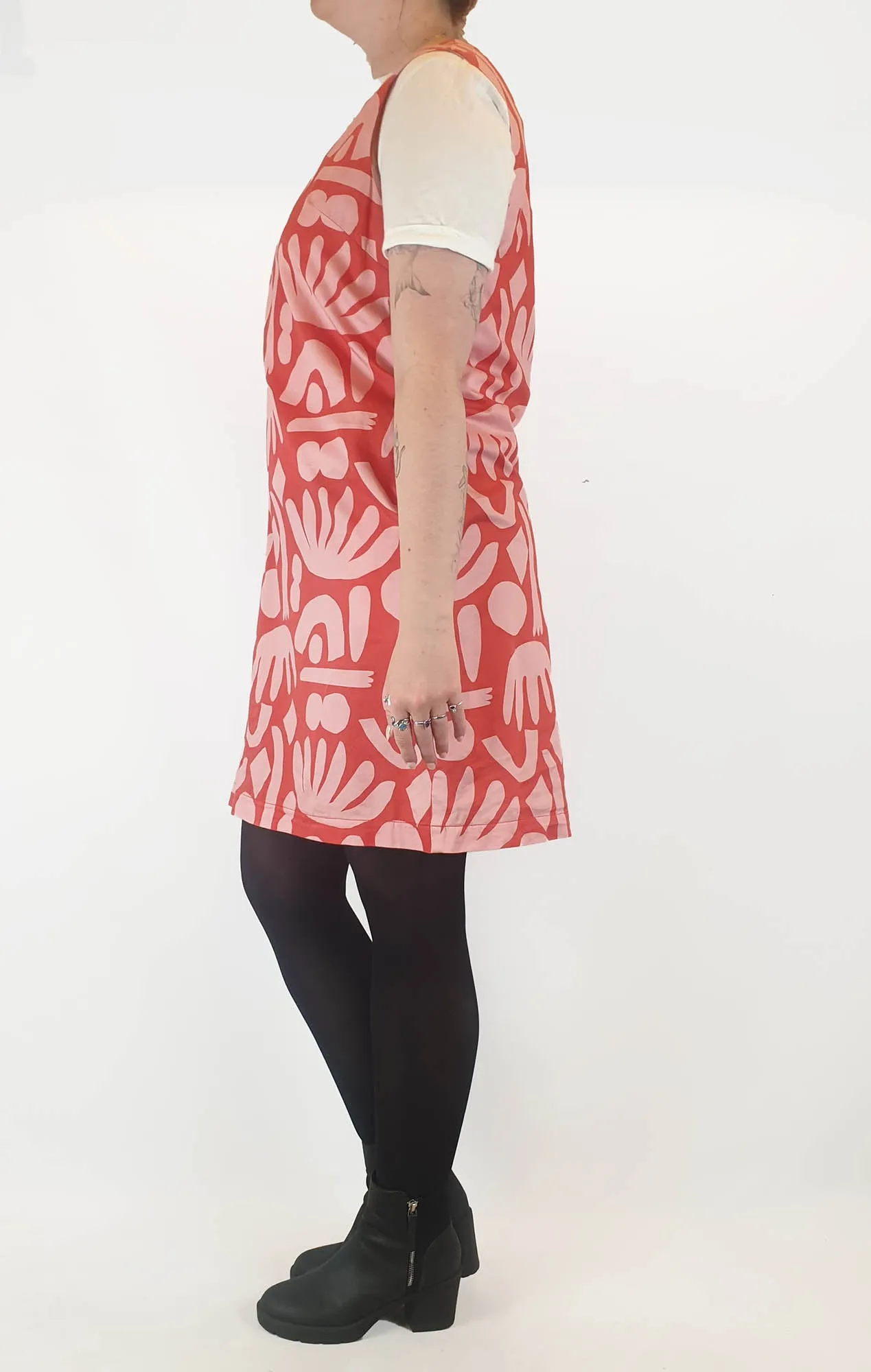 Nerida Hanson 100% cotton red dress with pink print size 12