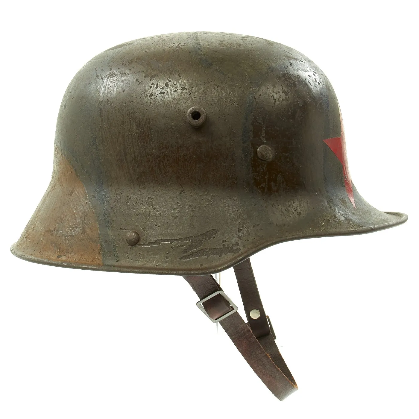 Original German WWI M16 Russian Capture Helmet with Red Star and Camouflage Paint  - Featured in Book