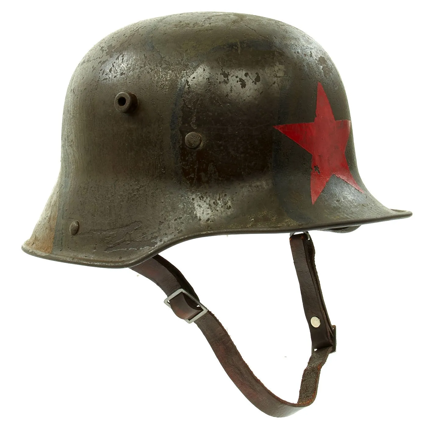 Original German WWI M16 Russian Capture Helmet with Red Star and Camouflage Paint  - Featured in Book