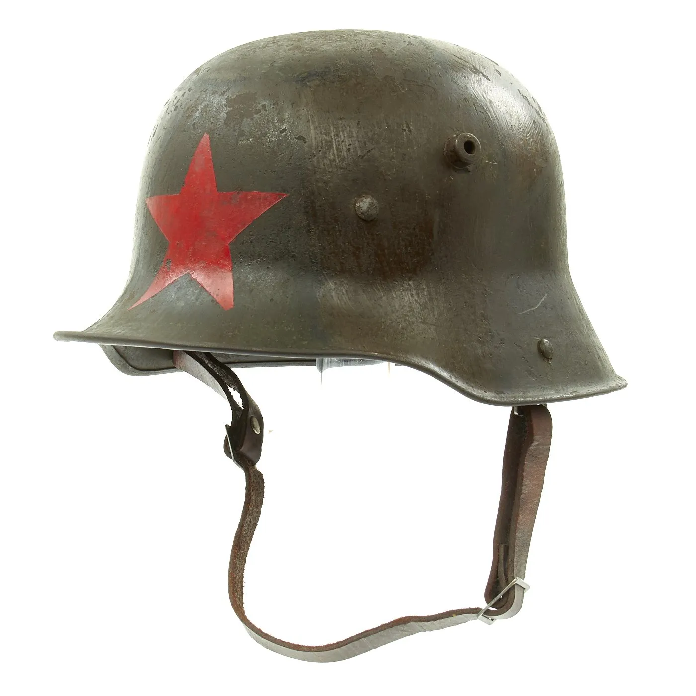 Original German WWI M16 Russian Capture Helmet with Red Star and Camouflage Paint  - Featured in Book